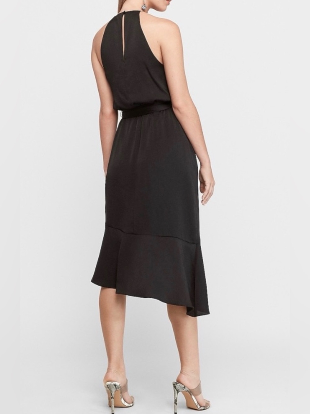 Express Black Satin Halter Midi Dress